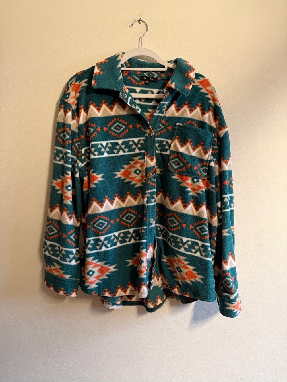 Teal Tribal Print Fleece button up size Large women’s